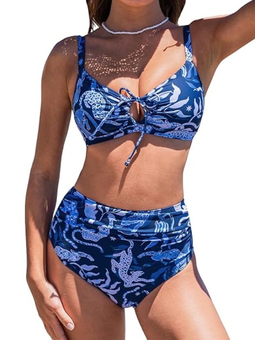 Cupshe Blue Leopard High Waisted Bikini Set